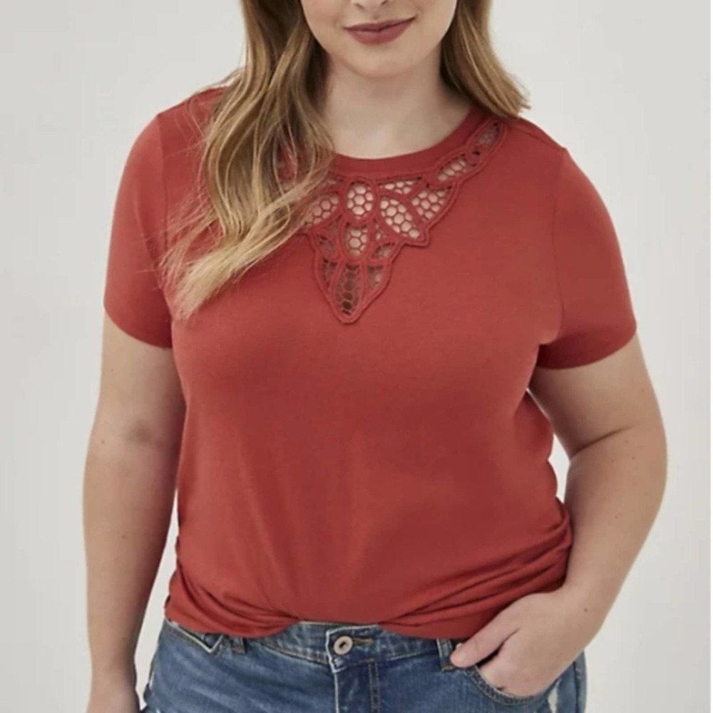 TORRID 1X CROCHET TEE - COTTON ORANGE